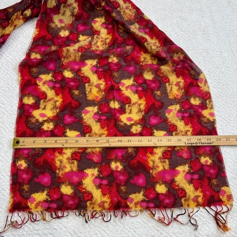 J.Crew Women’s Abstract Print Fringe Scarf - Burgundy & Mustard